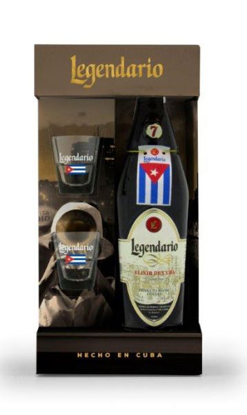 Ron LEGENDARIO Elixir de Cuba 7 Anos Rum-Likör Geschenkverpackung mit 2 Gläsern